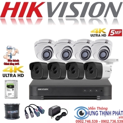 TRỌN BỘ 8 CAMERA QUAN SÁT HIKVISON 5.0 MPX CÓ ÂM THANH